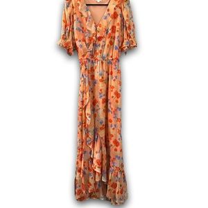 Lauren Conrad ruffles multi color size medium floral midi dress